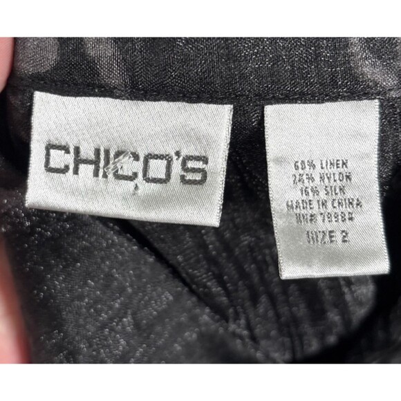 Chicos Top Women’s Size 2 (L) Black Linen Blend Artsy Boho‎ Artistic Abstract - Picture 14 of 14